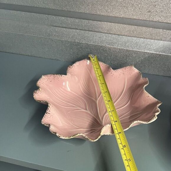 VTG California Pottery #719 Pink Leaf Dish Gold Trim + MCM Pink Gold 2 Tier Tray - Picture 14 of 16